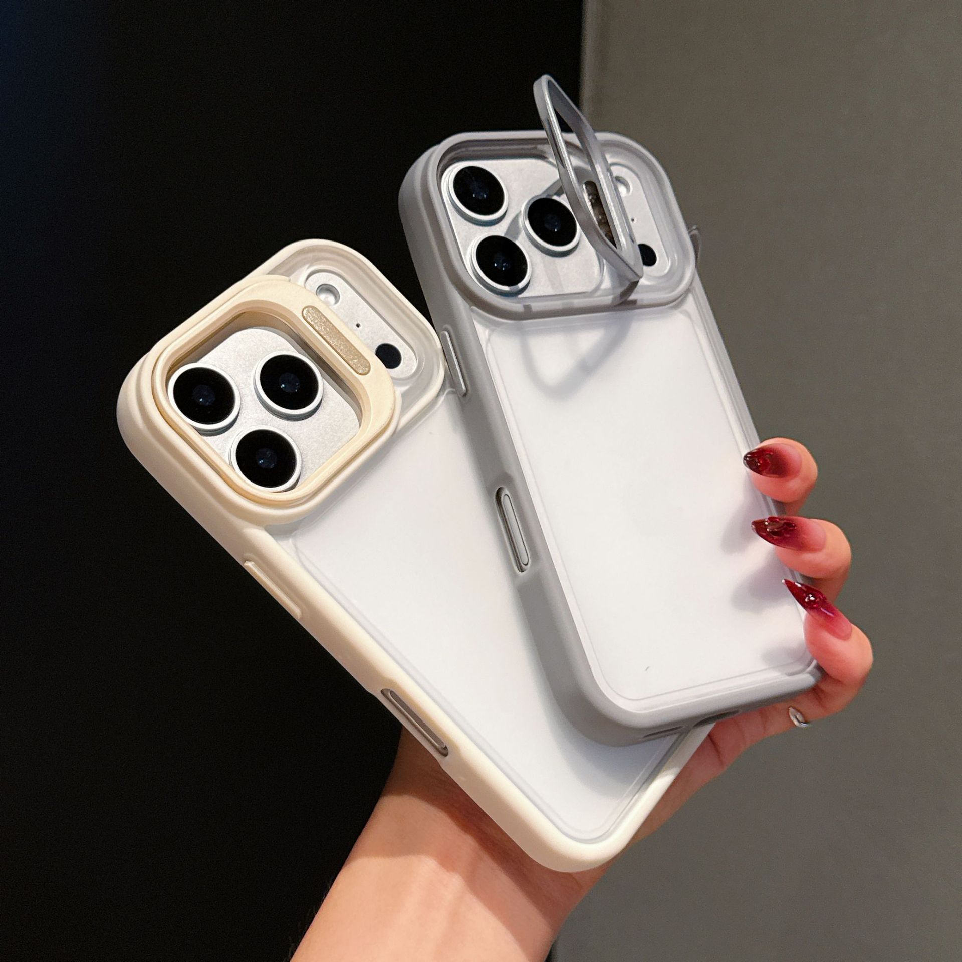 Large-Pore Skin-Feel Lens Suitable for Apple 17 Pro Max Phone Case with Hidden Stand iPhone 16 Anti-Drop Protective Cover