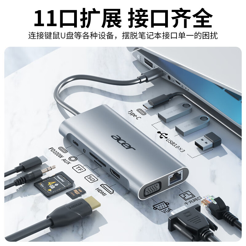 Acer Acer Docking Station 11-in-1 Usb-C to HDMI Converter Vga Audio Network Port Splitter Expansion Dock