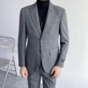 韩版修身男士加厚保暖御寒羊毛人字纹西服套装商务休闲西装两件套|ms