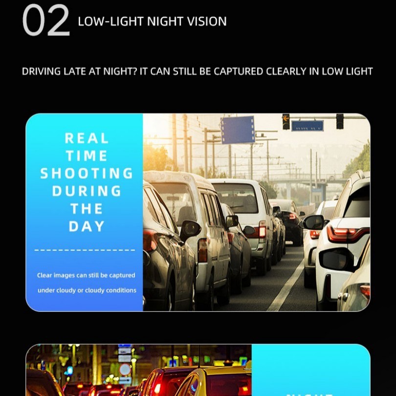 New three-camera dashcam with infrared night vision, WiFi mobile phone connectivity, and panoramic view for trucks and cars