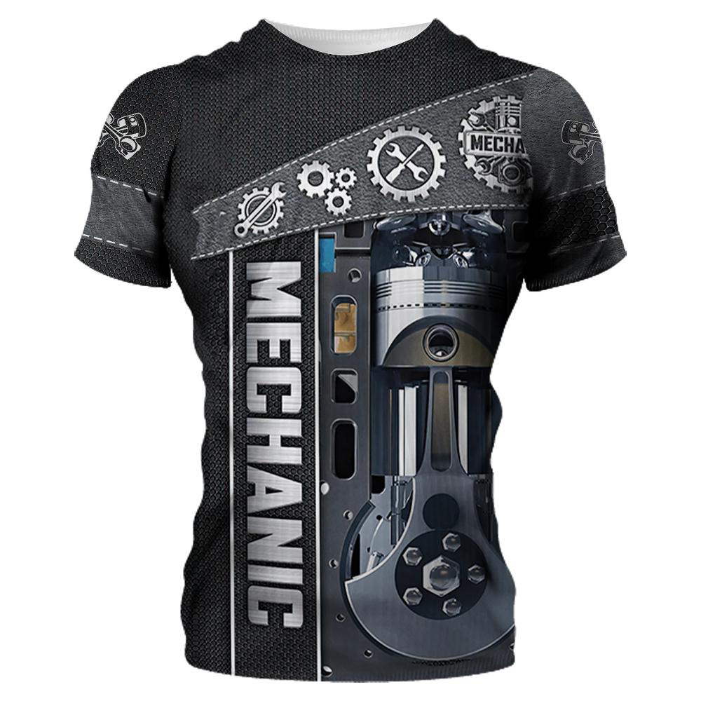 summer mechanical short sleeve T-shirt with a round collar