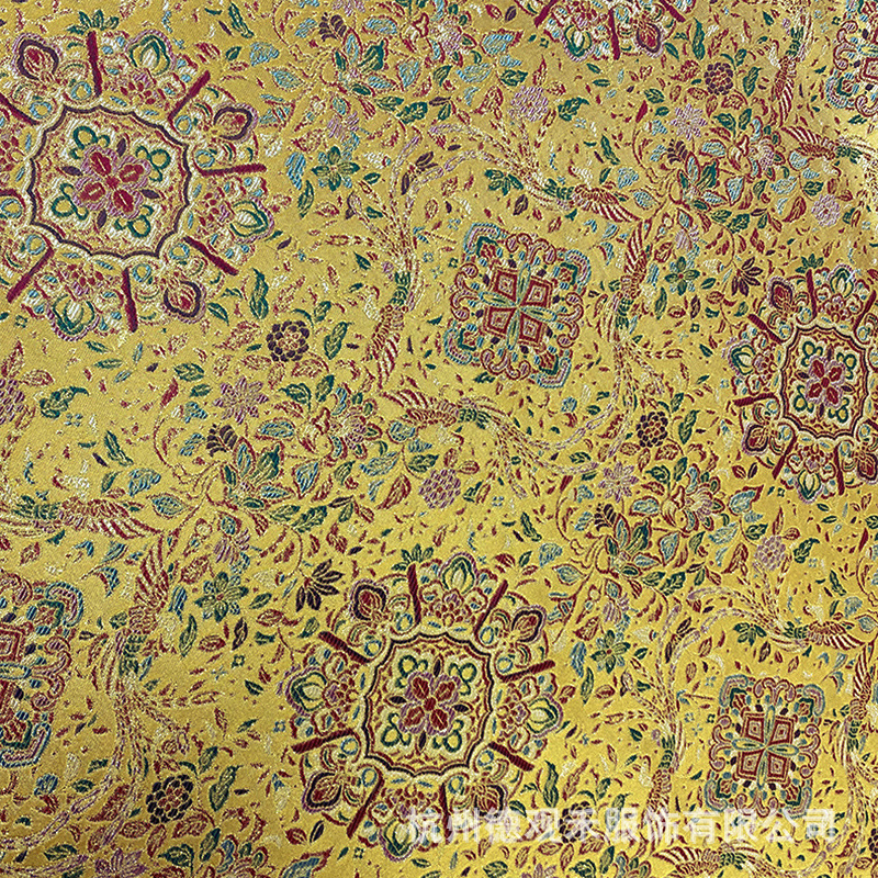 彩麟宝相花提花面料织金五彩花纹新中式旗袍马甲国风女装色织布料