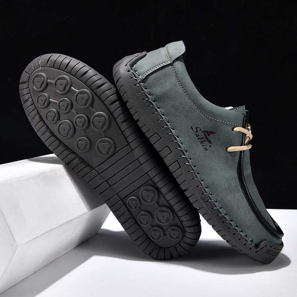 Giày lười unisex cỡ lớn 48, mũi tròn, mặt vải lanh, đế bằng gót thấp, dây buộc phía trước — 2801 Vàng kim, 2801 Xanh lá cây táo, 2801 Xanh đậm, 2801 màu xanh chi tiết 13
