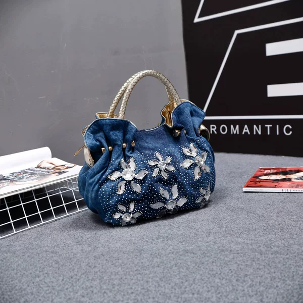 European and American Hot Diamond Mini Fashion Versatile Diamond Canvas Handbag Women's Small Bag Denim Trendy Bag Crossbody