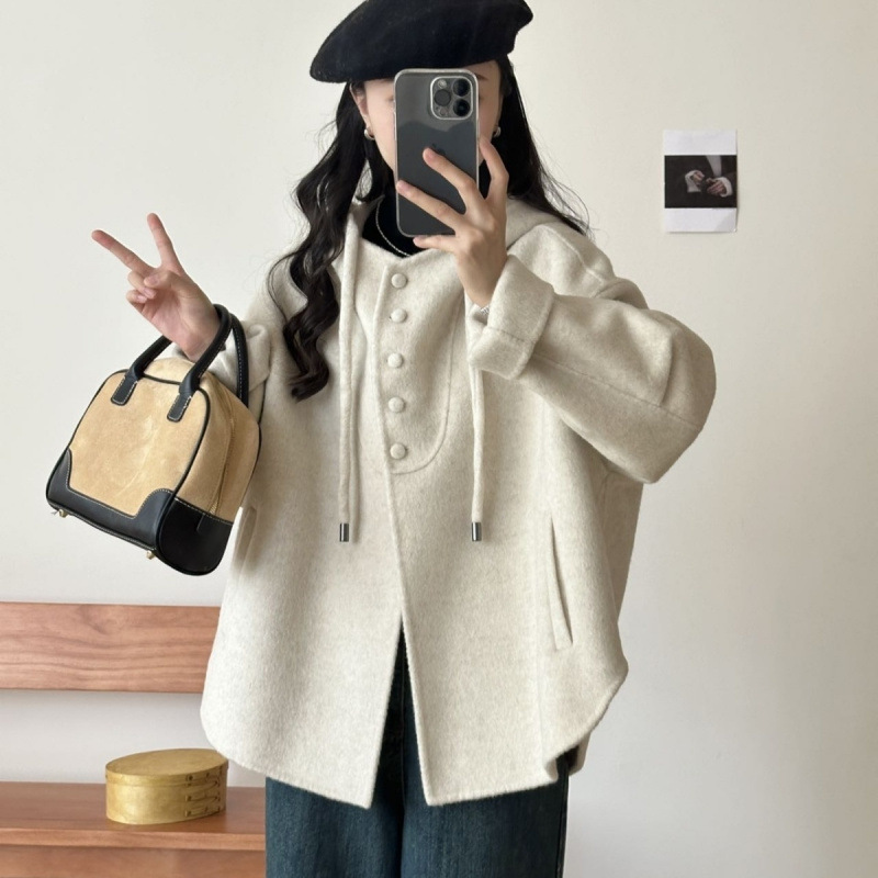 Demi-season double-sided cashmere short fashionable woolen woolen…