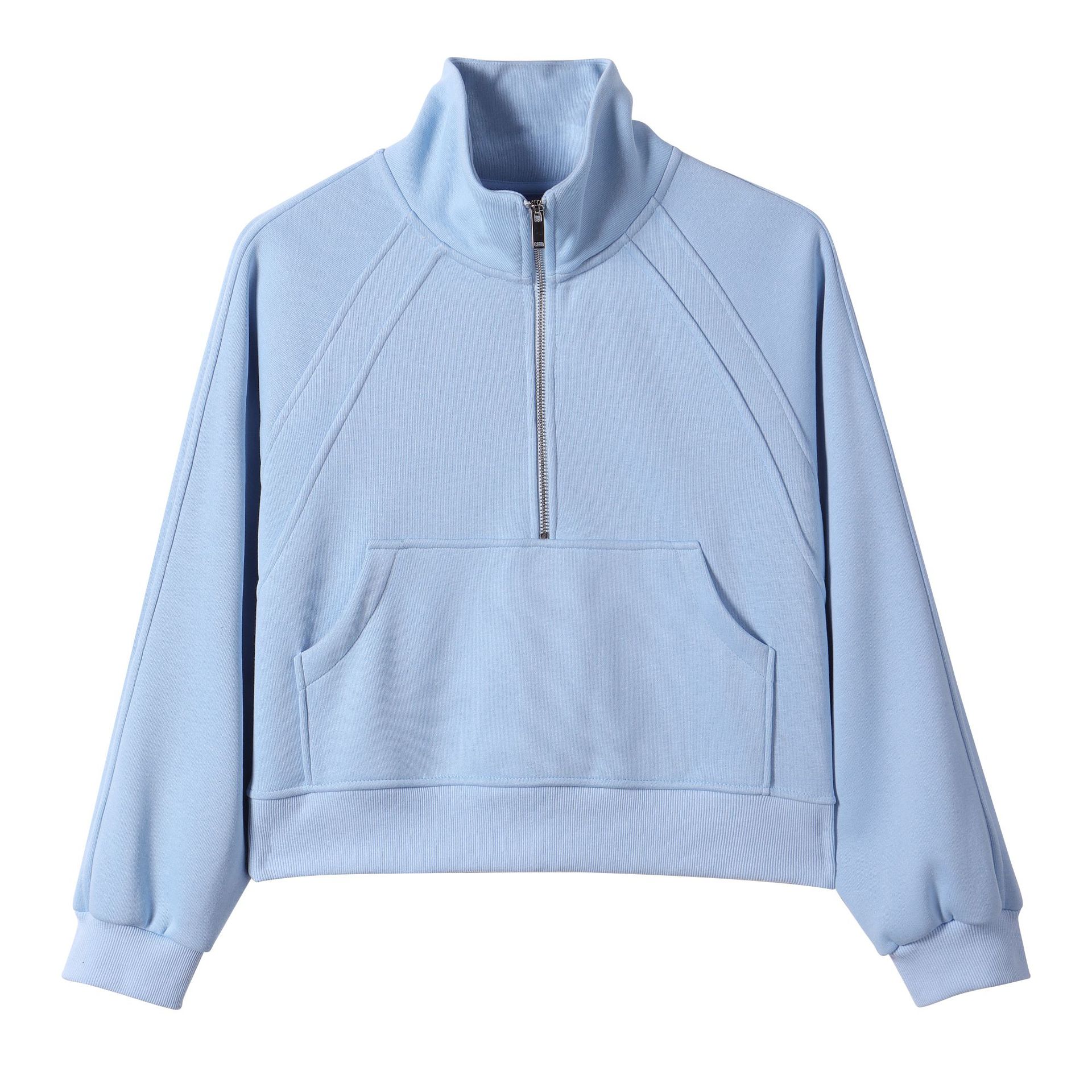 Ropa de mujer coreana corta pesada 420g algodón de isla con semiacremallera chaqueta de hombro marca de moda simple chaqueta universal image 11