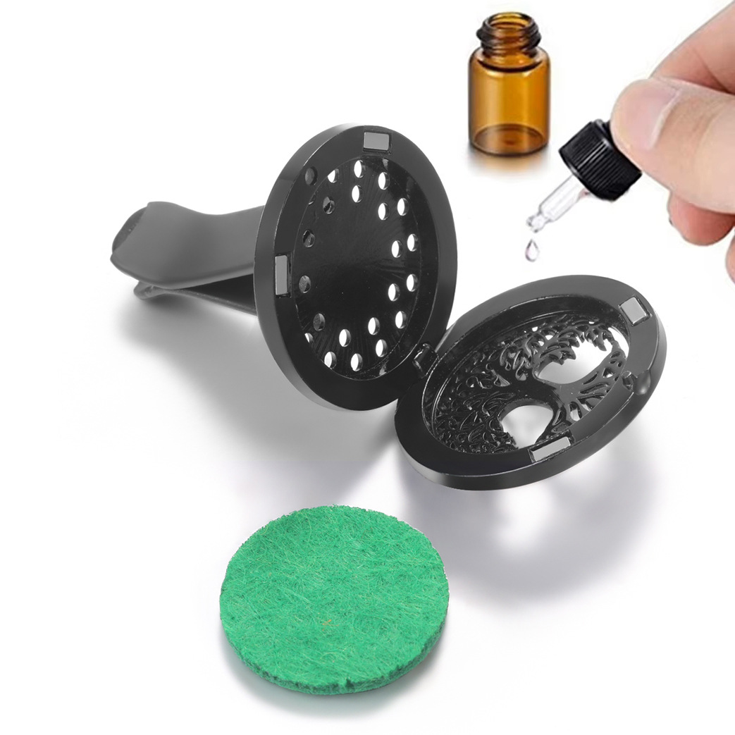 pistola de acero inoxidable negro hueco coche ventilación abrazadera de automóvil perfume árbol de vida automóvil perfume caja de difusión de perfume