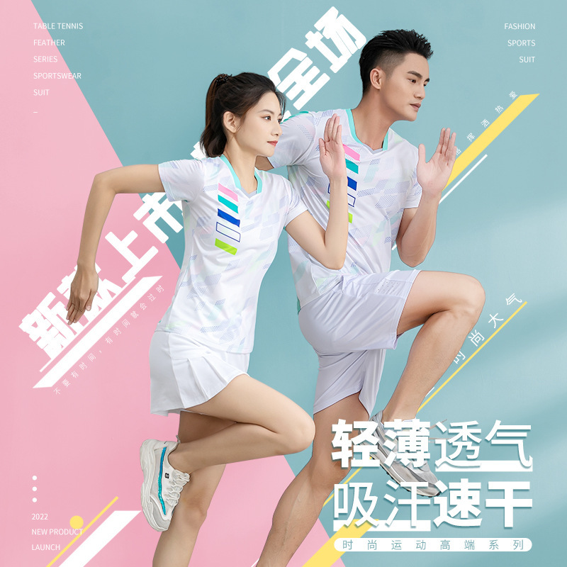 New Summer Badminton Suit suit Women's Long Sleeve Sports suit Printed Men's Volleyball Ping Pong Tennis Competition Training