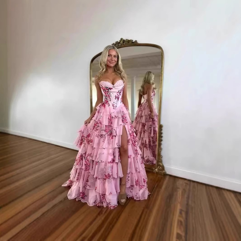 Cross-border European and American Strapless Sexy Long Evening Dress Women's Slim-fit High-end Elegant Party Prom Dress Summer