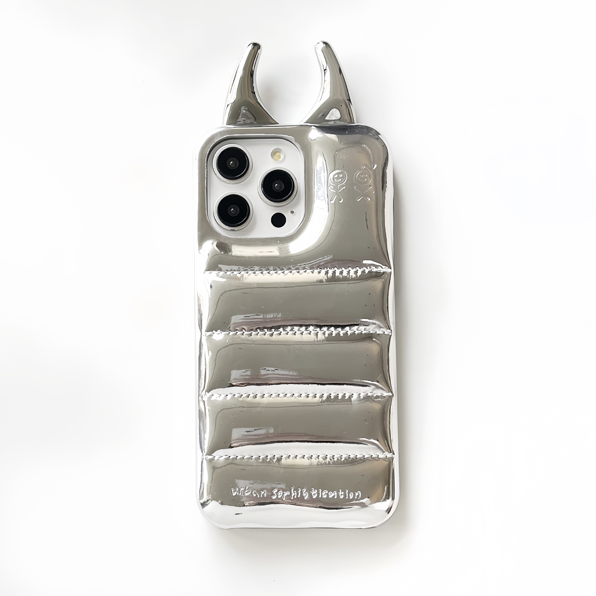 Leather Down Jacket Electroplated silver Horn iPhone16 Apple 15 for 13/14Pro Max Phone Case 12