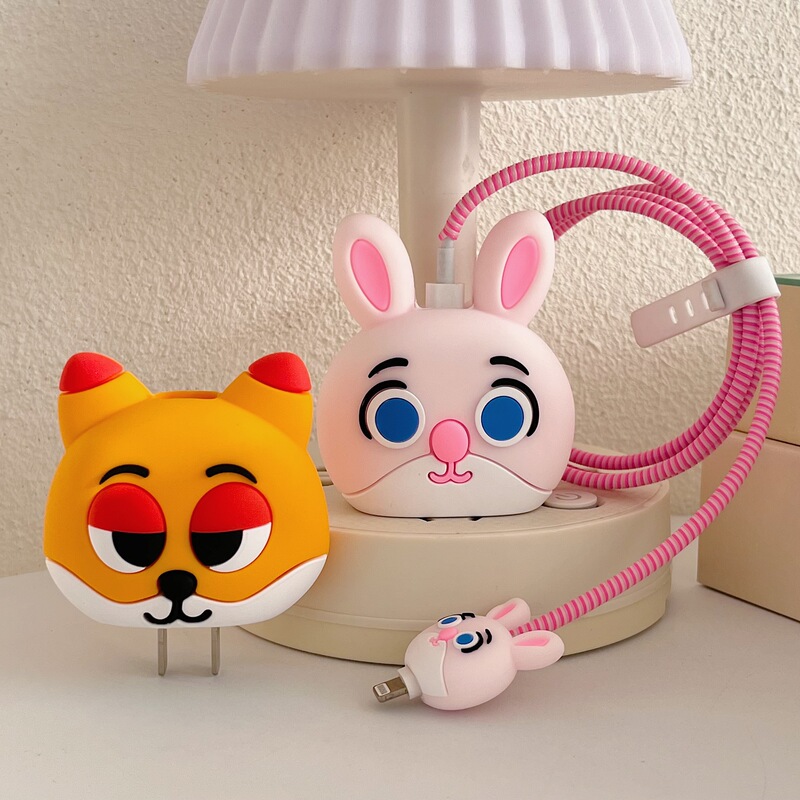 Cartoon Fox Mobile Phone Charger Protective Cover Data Cable Winding Rope Fast Charging 20W Charger Protective Cover
