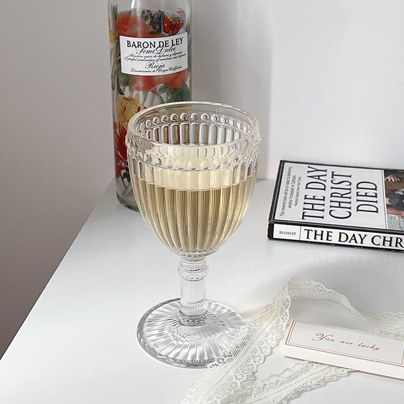 Pequeñas imperfecciones, copa vintage con relieve de rayas verticales y diseño de cuentas, copa para vino tinto, copa para champán, copa para vino de frutas, copa para vino.