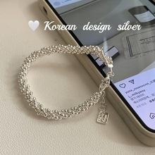 韩国手工S925纯银简约三股圆珠链条缠绕手链 女ins小众冷淡手饰品