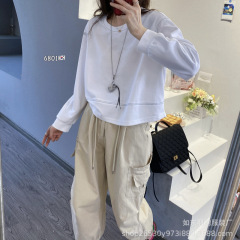 2025秋季明线设计感短款打底上衣女简韩系宽松休闲百搭长袖t恤R4