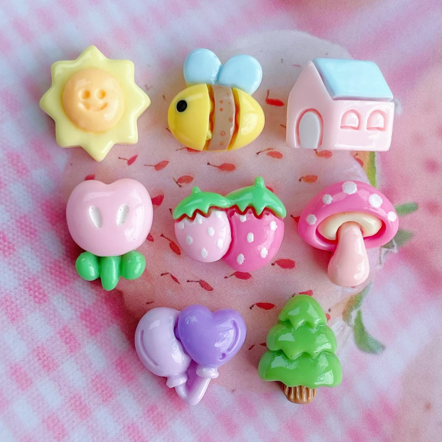 Pequeño árbol seta abeja flor casa mini tamaño pequeño brillante accesorios de resina crema pegamento circunferencia uñas adorno joyería