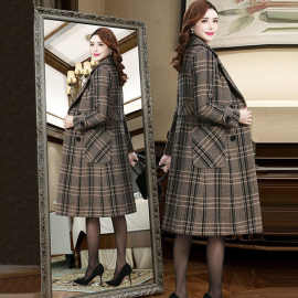 2024新款外套女中长款2024秋冬新款过膝加厚保暖格子毛呢大衣批发