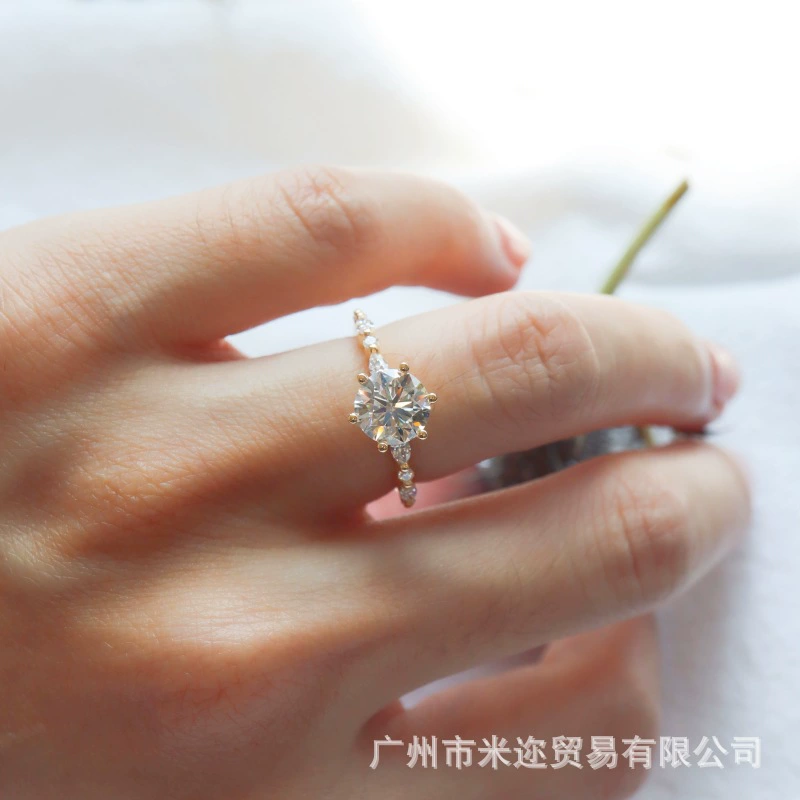 Искусственный культивированный бриллиант CVD HPHT Diamond 18K Розовое золото Конский глаз Кольцо с шестью когтями Женский искусственный синтетический бриллиант