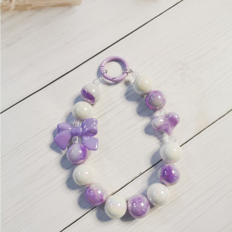 Galvanizado con cuentas arco llavero del coche colgante teléfono móvil lindo color caramelo pintura anillo perla accesorios bolsa de decoración