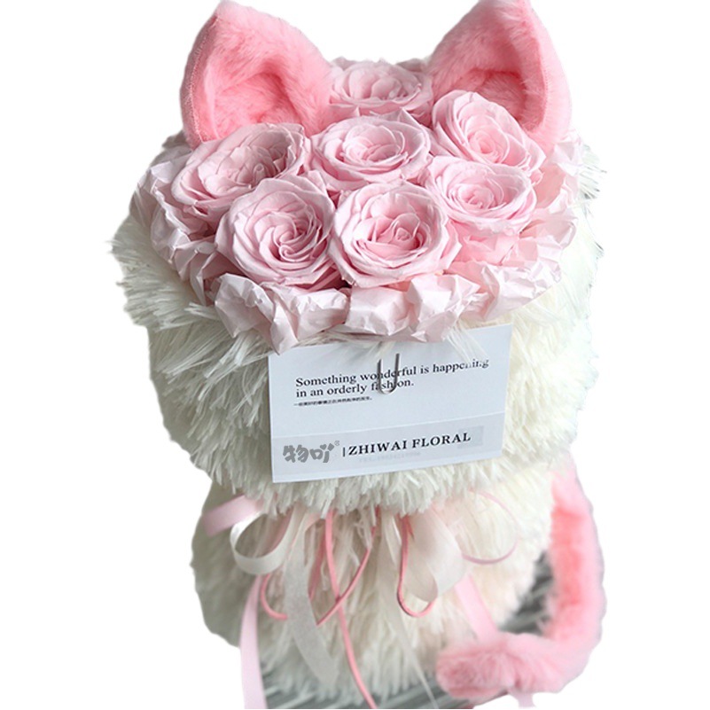 Ramo de Flores Preservadas con Orejas de Gato, Producto Terminado, Regalo de Alta Gama para el Día de San Valentín para Novia, Regalo Creativo y Lindo al por Mayor