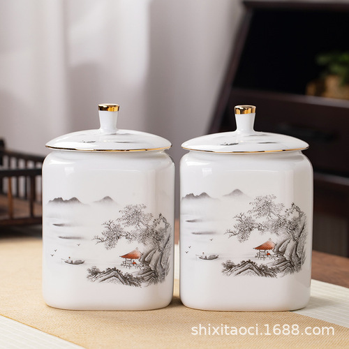 Tea cans ceramic tea cans one pound single can gift box universal packaging luxury gift moisture-proof blue and white sealed can gift