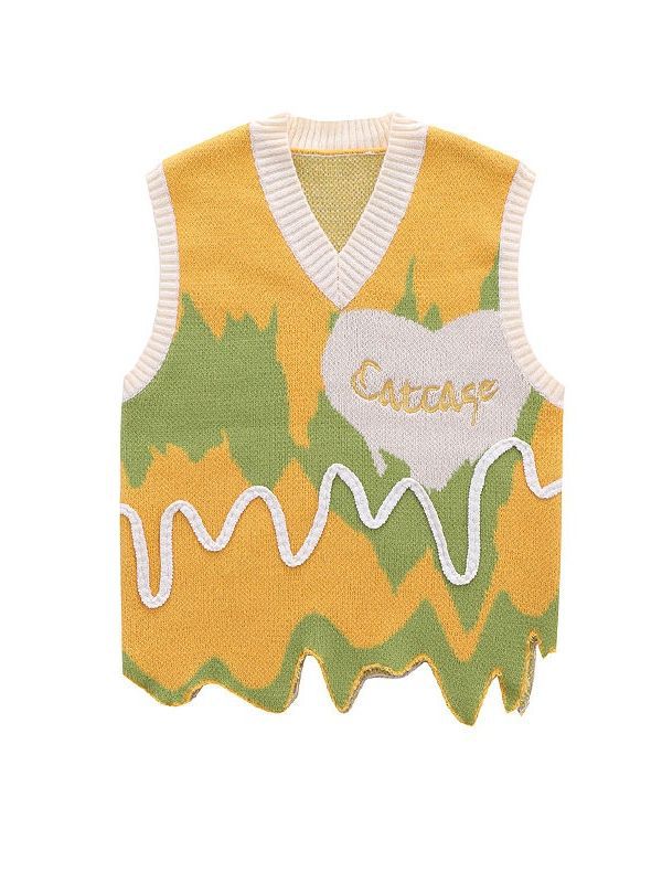 Otoño nuevo chaleco de punto para las mujeres sueltan dulce estilo La Universidad irregular onda jacquard suéter primavera y otoño image 7