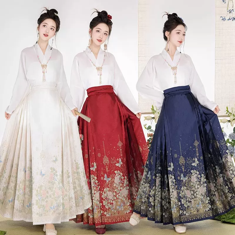 花里胡哨新款明制织金马面裙套装女新中式日常可穿成人汉服春秋款