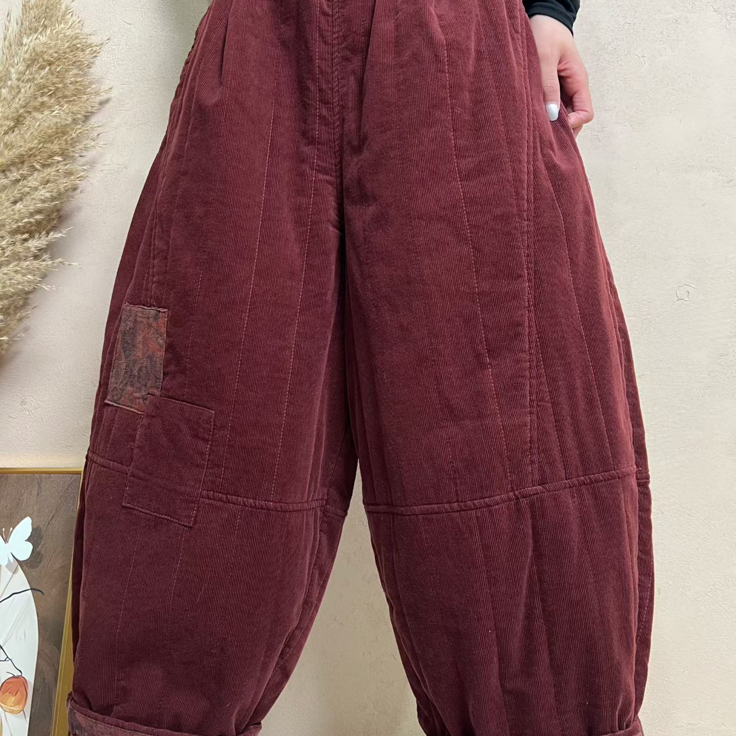 夹棉棉裤 2025冬季新款 保暖外穿裤子女复古拼布休闲长裤