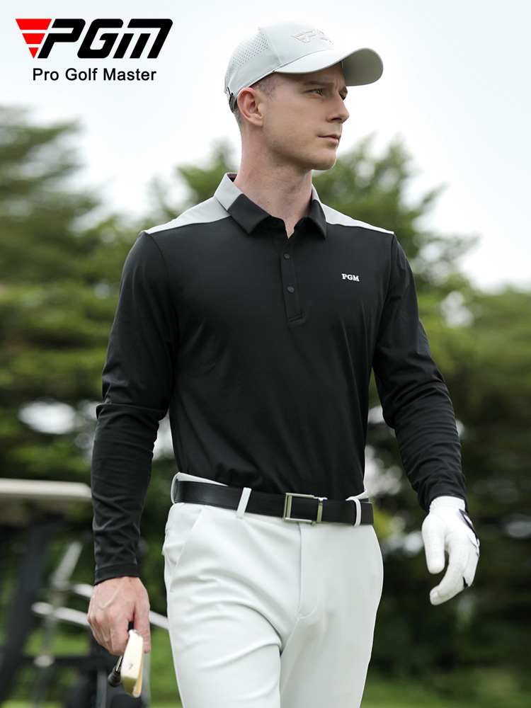 Áo polo golf nam dài tay phối màu cổ bẻ — KUZ166-Quần Đen, YF651-Áo màu trắng, YF651-Áo màu đen, KUZ166-Quần kaki