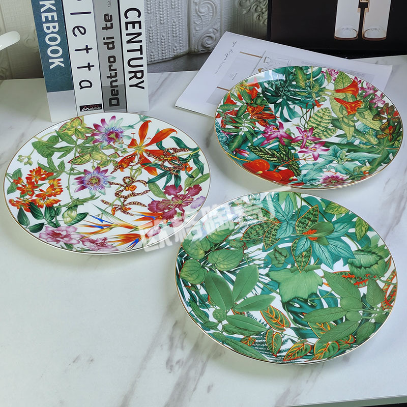 Cross-border Phnom Penh Ceramic Western Food Steak Plate Salah Plate Tropical Rainforest Set Home Creative Dessert Dishes Tableware
