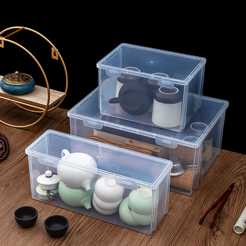 Desktop storage box multi-functional dust-proof portable kung fu tea cup tea set storage box transparent storage box