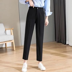 女性用スーツパンツ、夏用薄手ハイウエストストレートカジュアルパンツ、小柄な人向け、万能9点スリムシガレットパンツ