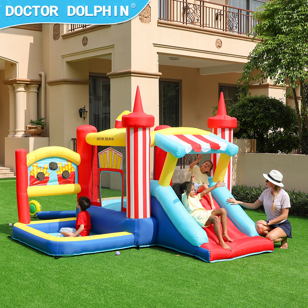 Castillo Inflable Infantil Doctor Dolphin, Tobogán, Trampolín, Combinado, Parque Infantil, Antideslizante, Combinado Inflable para Interiores