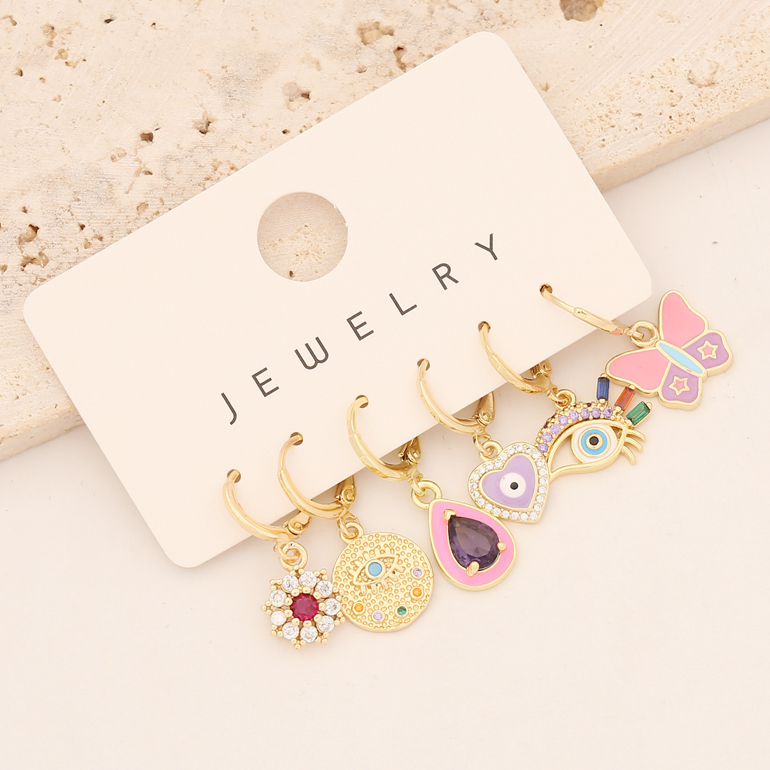 butterfly, Evil eye, zircon micro pave earring