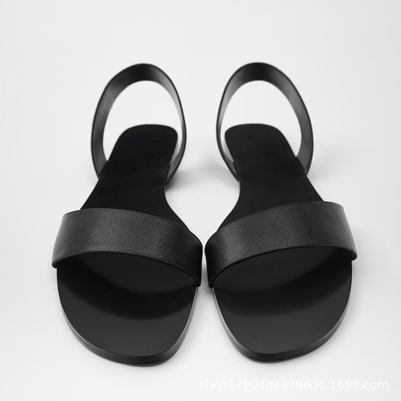 ZA black flat slippers female summer 202...