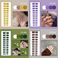 [Strip Pack] Short square head matte frosted nail patches, finished fake nails, 24 pieces of wearable manicure tools