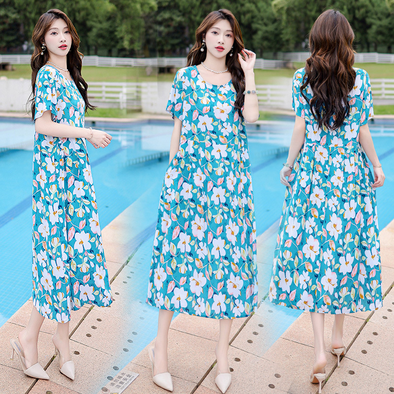 High-End Elegant Middle-Aged and Elderly Cotton Silk Dress for Women 2025 Summer New Style Floral Mother's Han Dynasty National Style Skirt High-End Elegant Middle-Aged and Elderly Cotton Silk Dress for Women 2025 Summer New Style Floral Mother's Han Dynasty National Style Skirt