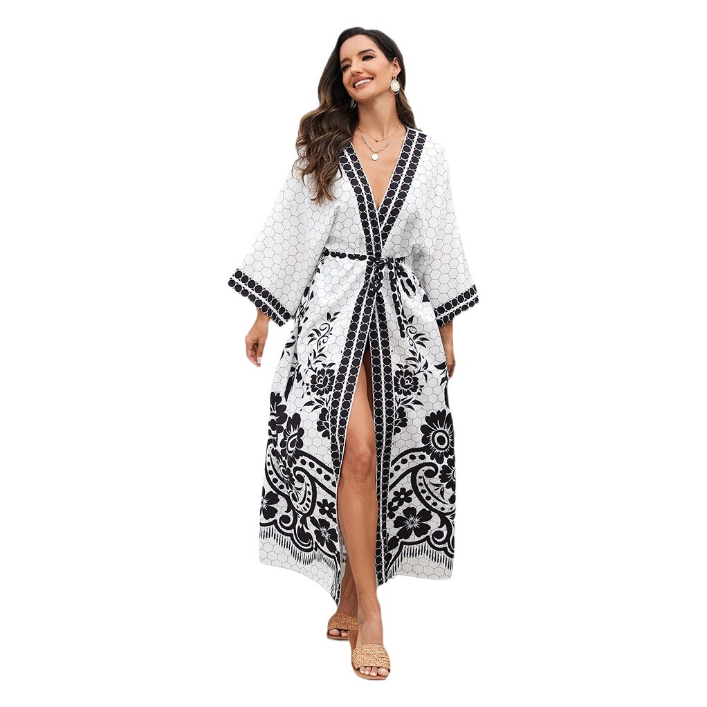 Transfronterizo europeo y americano nuevo cardigan kimono bikini protección solar ropa más tamaño vestido traje de baño blusa 3898