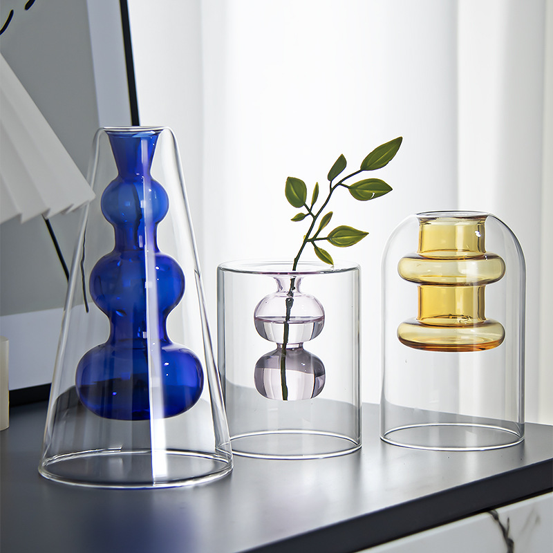Florero de vidrio creativo, decoración del hogar, sala de estar, mesa de comedor, habitación modelo, decoración suave, arreglo floral, jarrón hidropónico