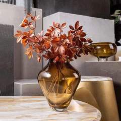 Modern light luxury tea color glass vase fruit bowl set decorative hotel model room entrance desktop soft decoration item