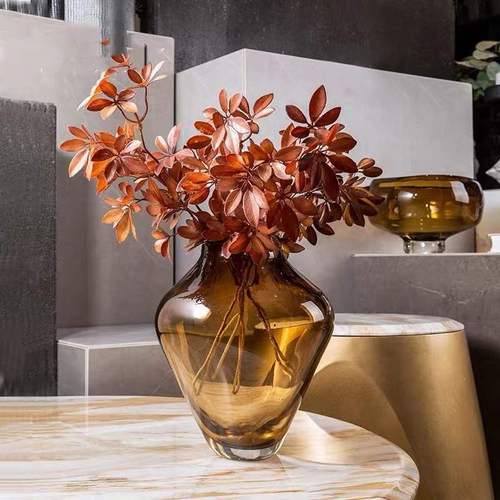 Modern light luxury tea color glass vase fruit bowl set decorative hotel model room entrance desktop soft decoration item