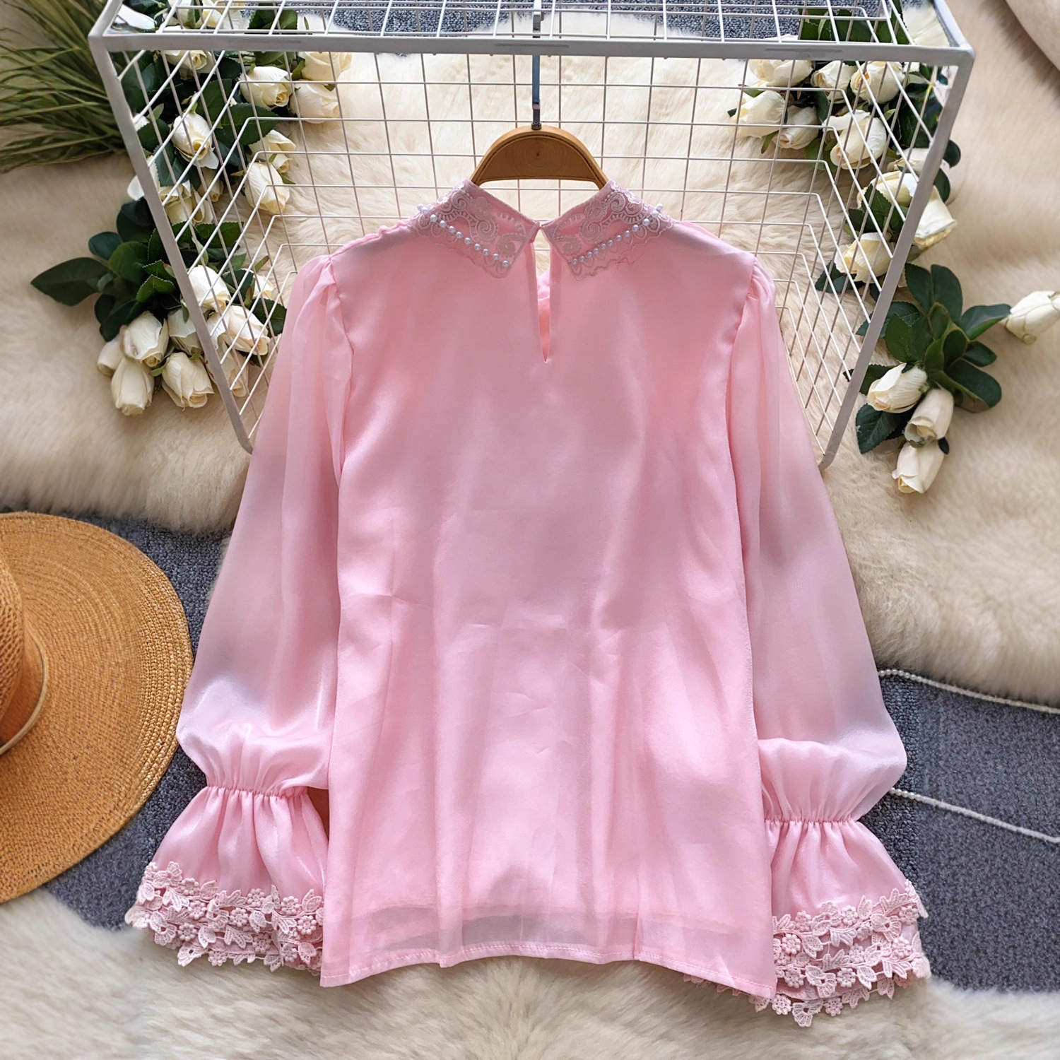 Top da donna in stile francese, resistente, con perline, in pizzo, patchwork, in rete di perle, caldo, design unico per le signore_voghion.com