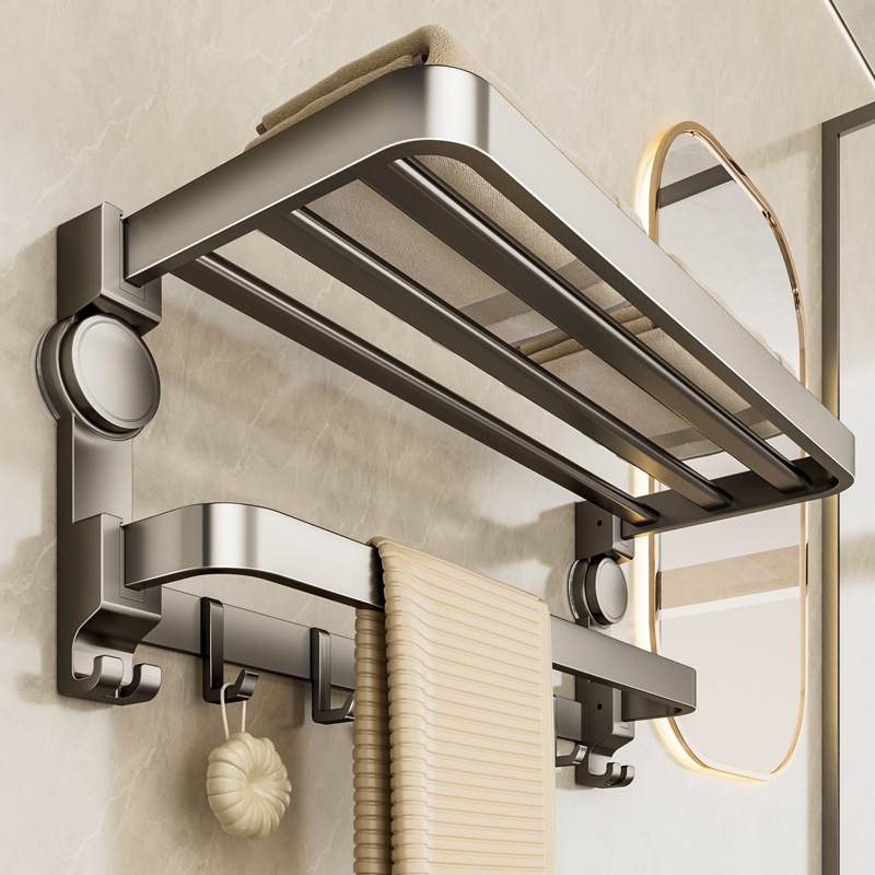 Suction Cup Towel Rack Bathroom Punch-Free Bathroom Storage Rack Toilet Double Folding Towel Rack Bathroom Accessories Set