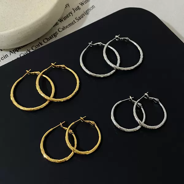 Copper-Plated Real Gold European and American Cross-Border High-End Plain Ring Texture Earrings for Women New Casual Fashion Elegant Earrings