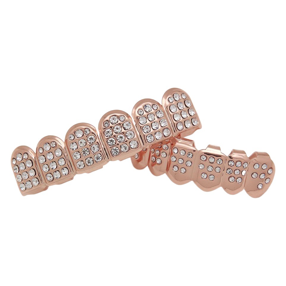 18K chapado en oro de color diamante hip hop tirantes parrillas hombres y mujeres adecuados diamante incrustado seis dientes vampiro colmillos Accesorios