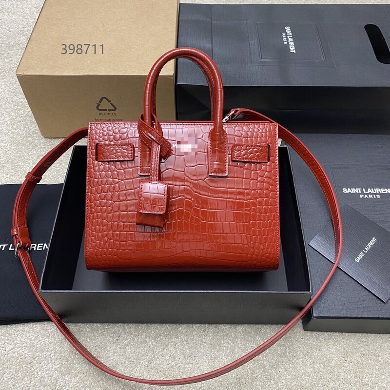 Yangshulin Original Leather Genuine Leather Crocodile Pattern Tail Single Crossbody Hand-Held Shoulder Bag Retro Organ Bag Shopping Bag