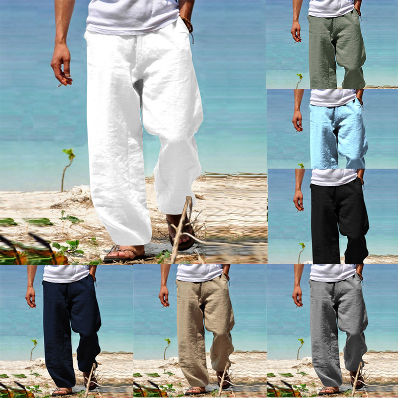 315g Weight Full Length Pants Length Polyester, Hemp Fabric Type High Waist Waist Line Straight Pants Pants Type Micro-Elastic Elasticity Men's Solid Color Simple Style Loose Men's Bottoms