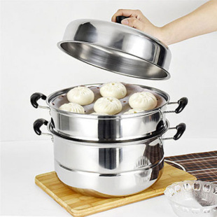 Steamer 304 Stainless Steel Three-Layer Thickeneded Large Steamer Steamed Buns Household Double-Layer Steamer Induction Cooker Gas Multi-Layer