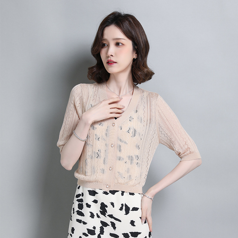 Cardigan with Mulberry Silk, Paired with a Skirt, Knitted Shawl, Summer 2026 New Style, Hollow-Out Half-Sleeve Jacket, Stylish Cardigan with Mulberry Silk, Paired with a Skirt, Knitted Shawl, Summer 2026 New Style, Hollow-Out Half-Sleeve Jacket, Stylish