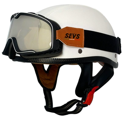 Motosiklet kaskı (dəbilqə) — men's and women's half helmet - baiping-leather-helmet-large-frame-goggles-m