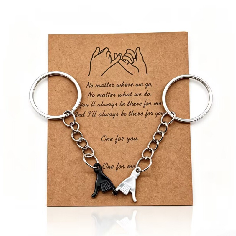 Couple Keychain Set - Hand-in-Hand Alloy Keychains with Blessing Card
